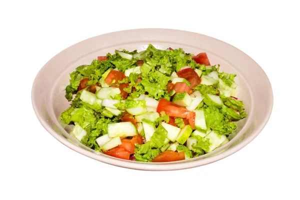 黄瓜和生菜沙拉 清淡的沙拉与新鲜蔬菜 蔬菜沙拉背景 — 图库照片