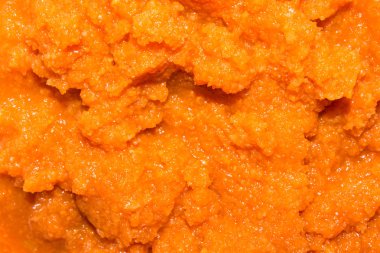 Havuç püresi. Blender içinde ezilmiş havuç. Rendelenmiş havuç arka planı..