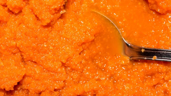 Karottenpüree Karotten Mixer Zerkleinert Hintergrund Geriebener Karotten — Stockfoto