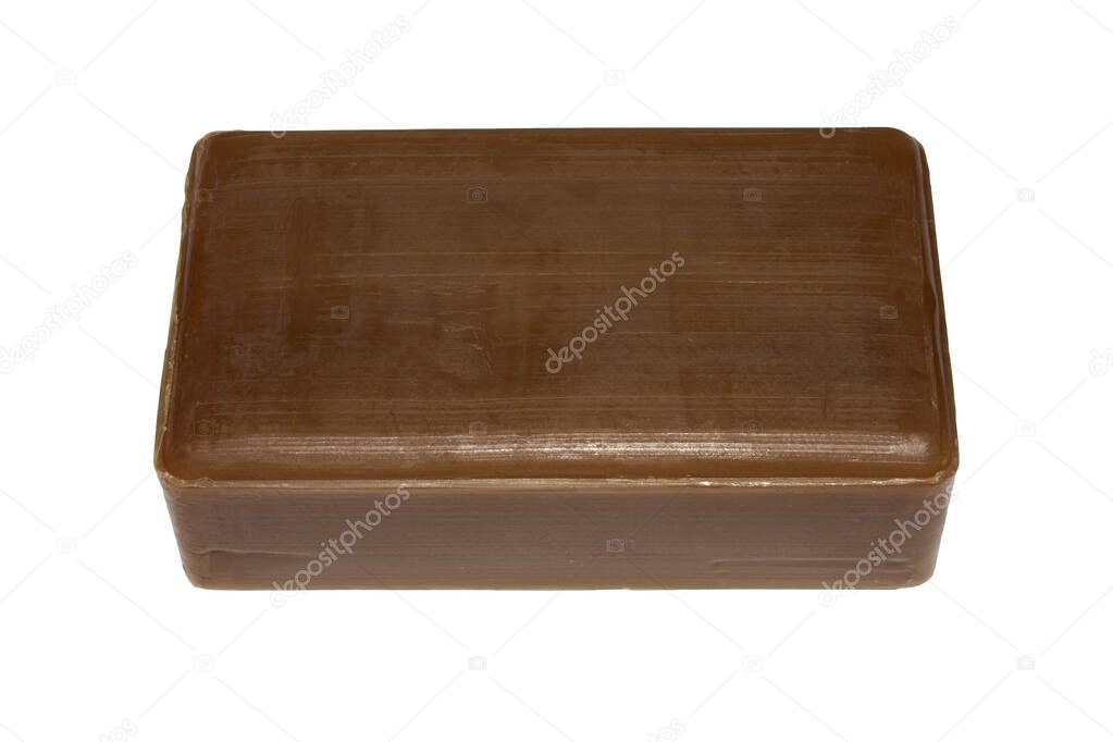 Tar soap isolated on a white background.Tar soap therapeutic.