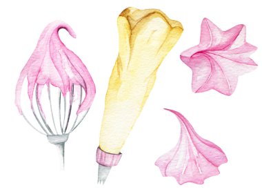 Suluboya pasta araçları ve bezeler. Elle çizilmiş tatlı