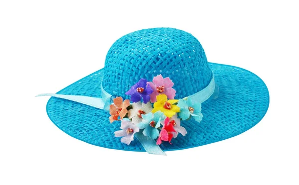 Chapeau Femme Bleu Accessoires Été Vacances Voyage Vue Dessus Vacances — Photo