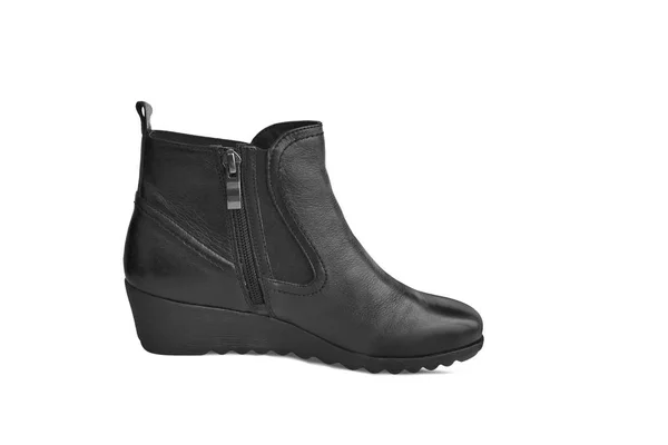 Único Couro Preto Curto Mulheres Boot Isolado Fundo Branco Short — Fotografia de Stock