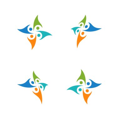 4 Kişilik ekip çalışması grup renkli logo şablonu vektör çizim