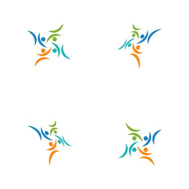 4 Kişilik ekip çalışması grup renkli logo şablonu vektör çizim