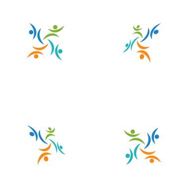 4 Kişilik ekip çalışması grup renkli logo şablonu vektör çizim