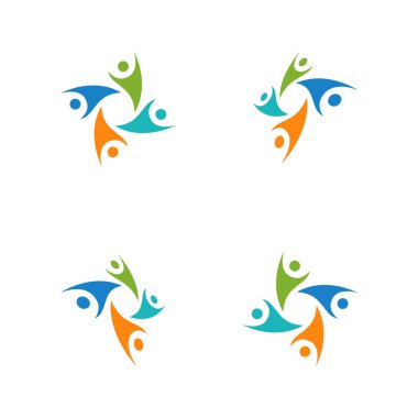 4 Kişilik ekip çalışması grup renkli logo şablonu vektör çizim