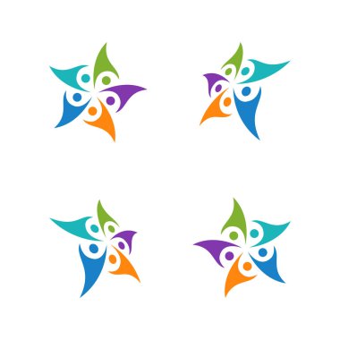 5 kişi ekip çalışması grup renkli logo şablonu vektör çizim