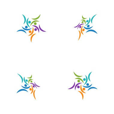 5 kişi ekip çalışması grup renkli logo şablonu vektör çizim