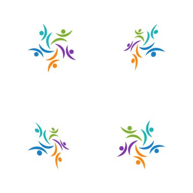 5 kişi ekip çalışması grup renkli logo şablonu vektör çizim