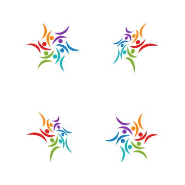 6 kişilik ekip çalışması grup renkli logo şablonu vektör çizim