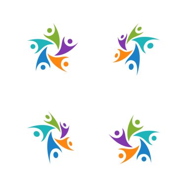 5 kişi ekip çalışması grup renkli logo şablonu vektör çizim
