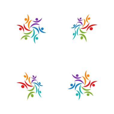 6 kişilik ekip çalışması grup renkli logo şablonu vektör çizim