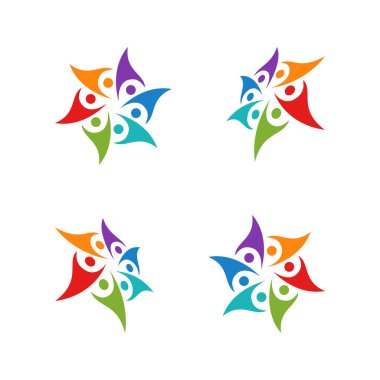 6 kişilik ekip çalışması grup renkli logo şablonu vektör çizim