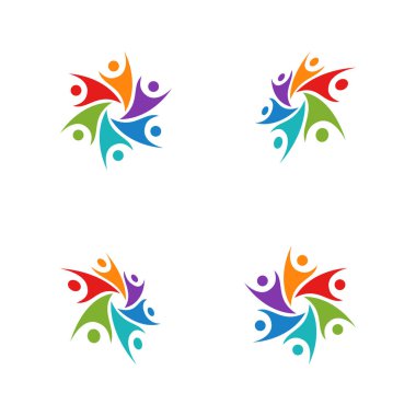 6 kişilik ekip çalışması grup renkli logo şablonu vektör çizim