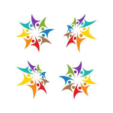 8 kişilik ekip çalışması grup renkli logo şablonu vektör çizim