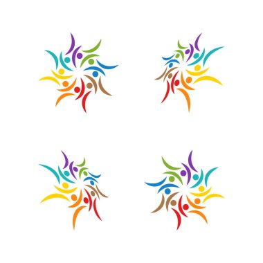 8 kişilik ekip çalışması grup renkli logo şablonu vektör çizim