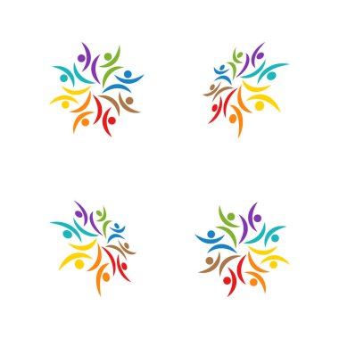 8 kişilik ekip çalışması grup renkli logo şablonu vektör çizim