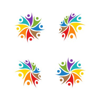 8 kişilik ekip çalışması grup renkli logo şablonu vektör çizim