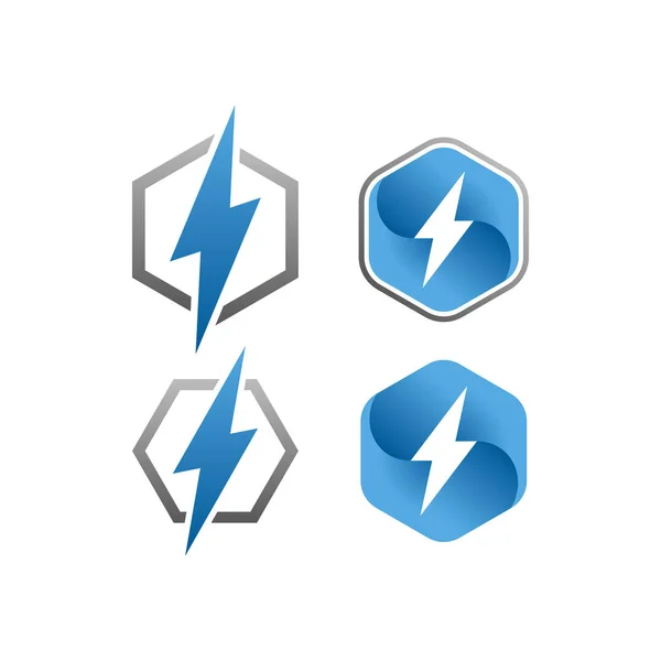 Moderne Elektrische Blue Lightning Bolt Logo Icon Set Met High — Stockvector