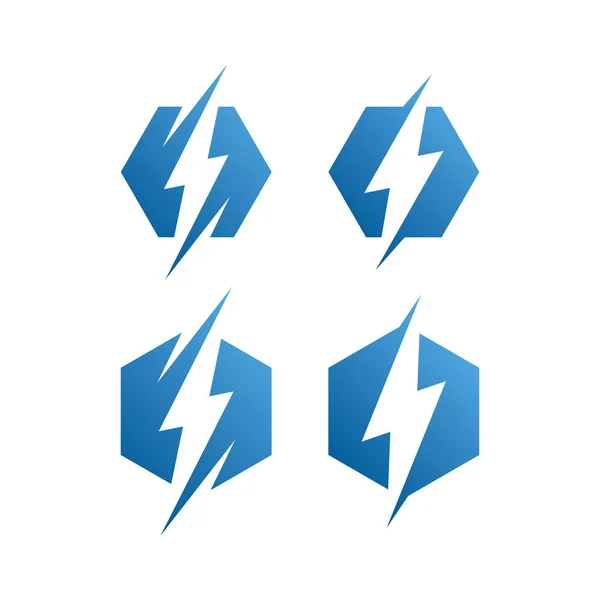 Moderne Elektrische Blue Lightning Bolt Logo Icon Set Met High — Stockvector