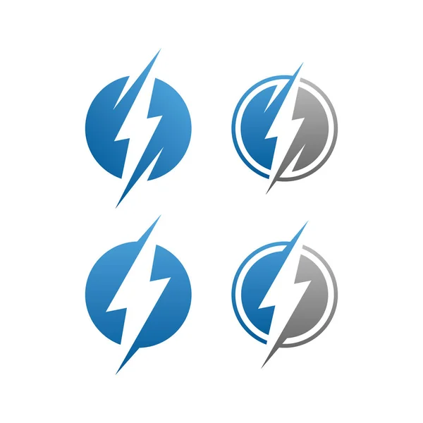 Moderne Elektrische Blue Lightning Bolt Logo Icon Set Met High — Stockvector
