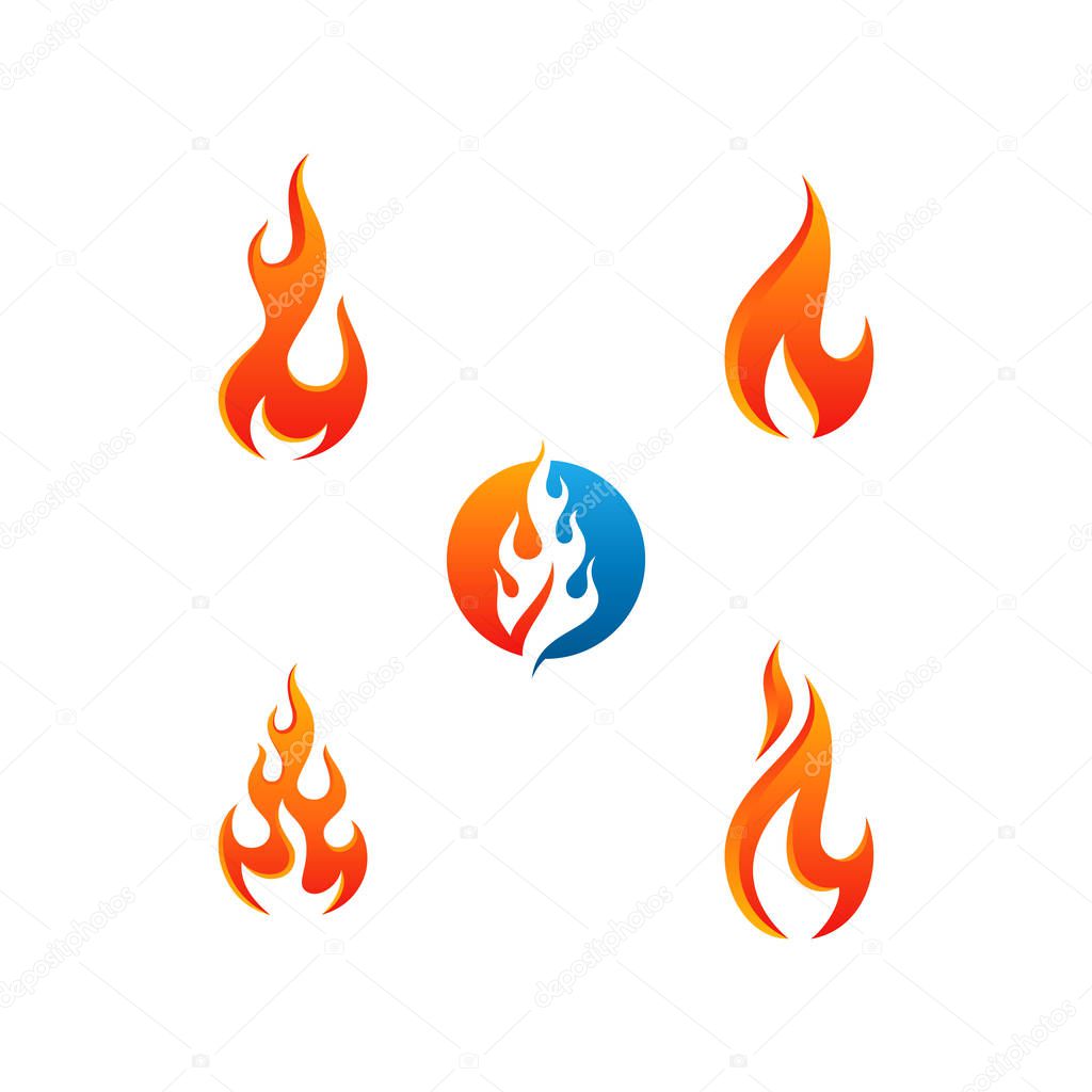 Modern Fire Flame Icon Logo Sets collection vector with hot color