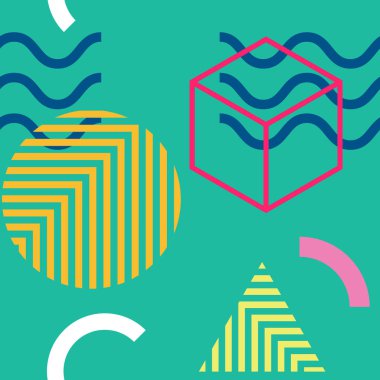 Moda ve duvar kağıdı için renkli ve geometrik şekil ile Dikişsiz Memphis Arka Plan Soyut Desen