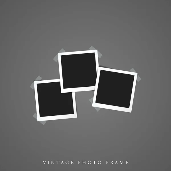 Three Triple Blank Vintage Photo White Frame Black Shadow Mock — Stock Vector