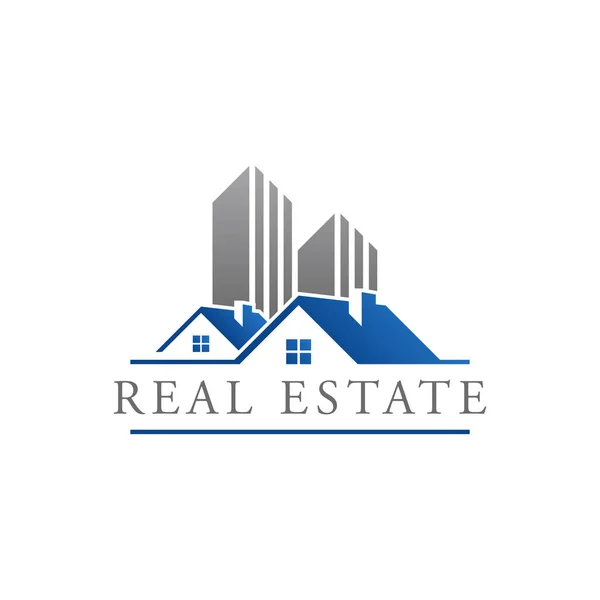 Real Estate Construction Logo Design Vector Template House Building Blue — Stock Vector