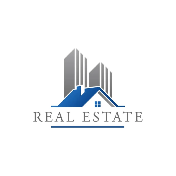 Real Estate Construction Logo Design Vector Template House Building Blue — Stock Vector