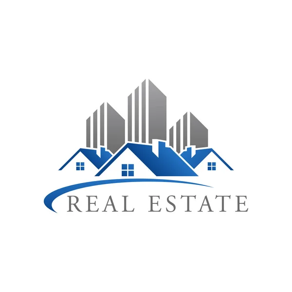 Real Estate Construction Logo Design Vector Template House Building Blue — Stock Vector