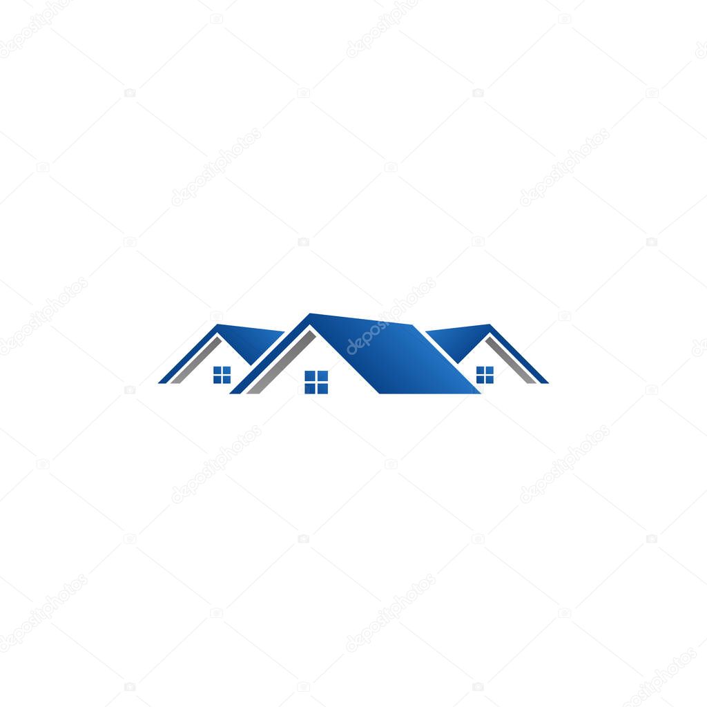 Real Estate Construction Logo design vector Template house and building with blue grey color