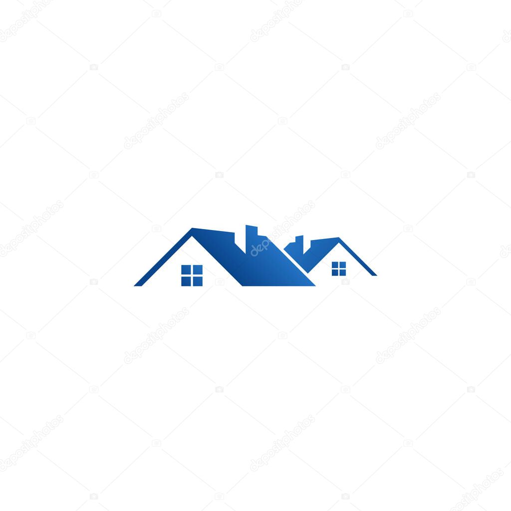 Real Estate Construction Logo design vector Template house and building with blue grey color