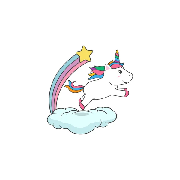 Cartoon Happy Birthday Magical Unicorn Illustration Invitation Greeting Card Fun - Stok Vektor