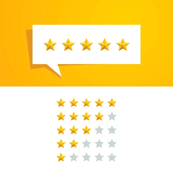 Five Star Rating Review Vector Design Template Gold Color Speech — Stock Vector