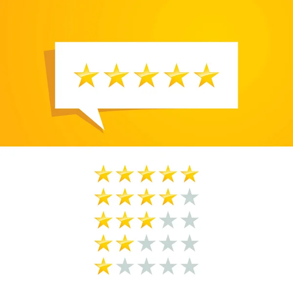 Five Star Rating Review Vector Design Template Gold Color Speech — Stock Vector