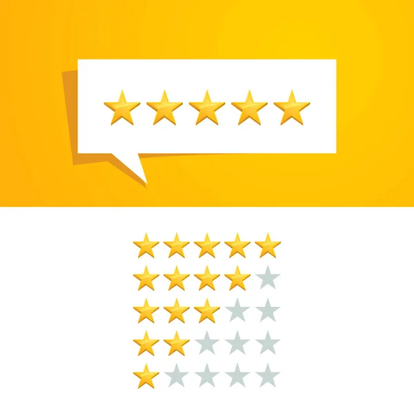 Five Star Rating Review Vector Design Template Gold Color Speech — Stock Vector