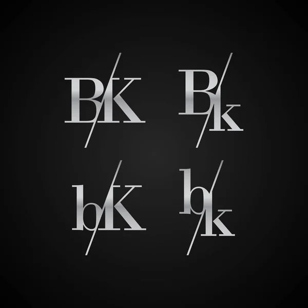 創造的なラベル包装ブランドの結婚式の招待状ビジネス黒と銀の色のためのBkの最初の文字エレガントなシンボルテンプレートベクトル — ストックベクタ