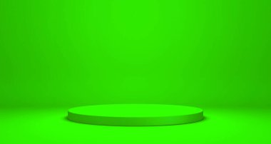 Boş podyum ya da kireç yeşili arka planda ayakta duran boş ürün rafı 3D görüntüleme