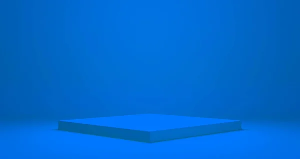 Κενό Βάθρο Βάθρο Οθόνη Μπλε Φόντο Stand Concept Κενό Ράφι — Φωτογραφία Αρχείου