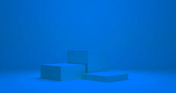 Κενό Βάθρο Βάθρο Οθόνη Μπλε Φόντο Stand Concept Κενό Ράφι — Φωτογραφία Αρχείου