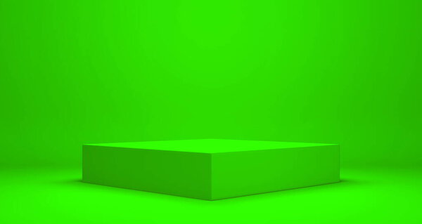 Пустой подиум или пьедестал на зеленом фоне с концепцией стенда, блеск продукции Blank, объемная 3D-рендеринг