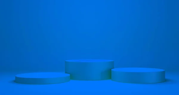 Exibição Vazia Pódio Pedestal Fundo Azul Com Conceito Suporte Prateleira — Fotografia de Stock