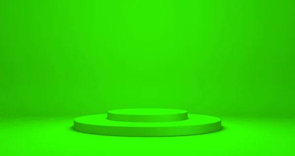 Lime Green底座上的空平台或基座展示 带有立柱概念 空白产品架 立柱3D渲染 — 图库照片