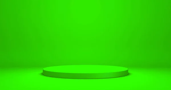 Exibição Vazia Pódio Pedestal Fundo Lime Green Com Conceito Suporte — Fotografia de Stock
