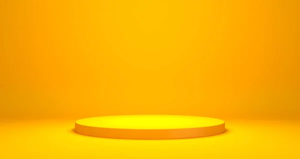Lege Podium Sokkel Display Gele Achtergrond Met Standconcept Blanco Productschap — Stockfoto
