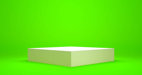 Пустой подиум или пьедестал на зеленом фоне с концепцией стенда, блеск продукции Blank, объемная 3D-рендеринг