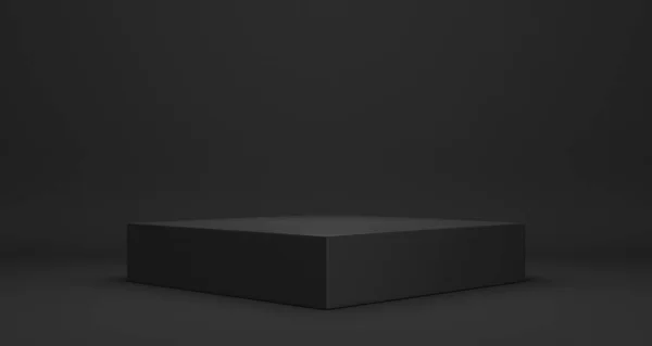 Exibição Vazia Pódio Pedestal Fundo Preto Com Conceito Suporte Prateleira — Fotografia de Stock