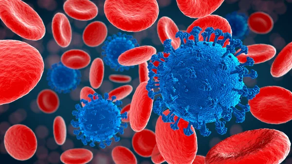 Corona Virus Disease Covid Close Red Blood Cells Render Depth — Stock Photo, Image